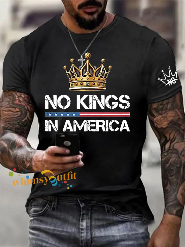 Men’s No Kings In America Print Short Sleeve T-shirt Black / S