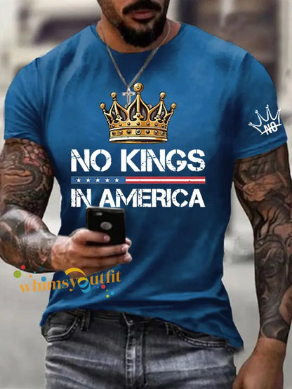 Men’s No Kings In America Print Short Sleeve T-shirt Blue / S