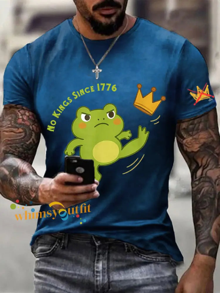 Men’s No Kings In America Print Short Sleeve T-shirt Blue / S