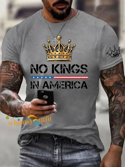 Men’s No Kings In America Print Short Sleeve T-shirt Light Gray / S
