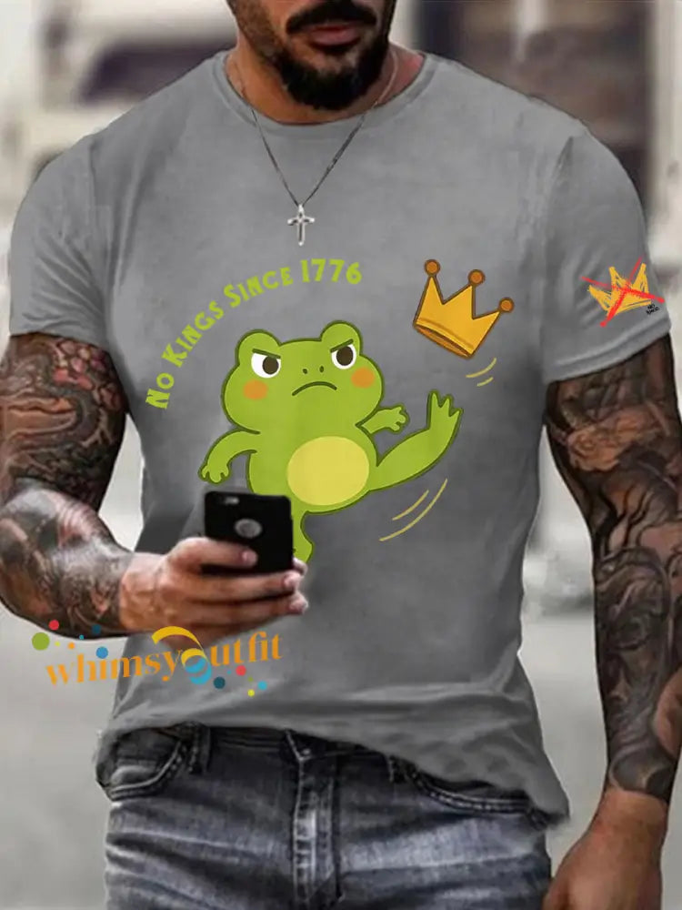 Men’s No Kings In America Print Short Sleeve T-shirt Light Gray / S