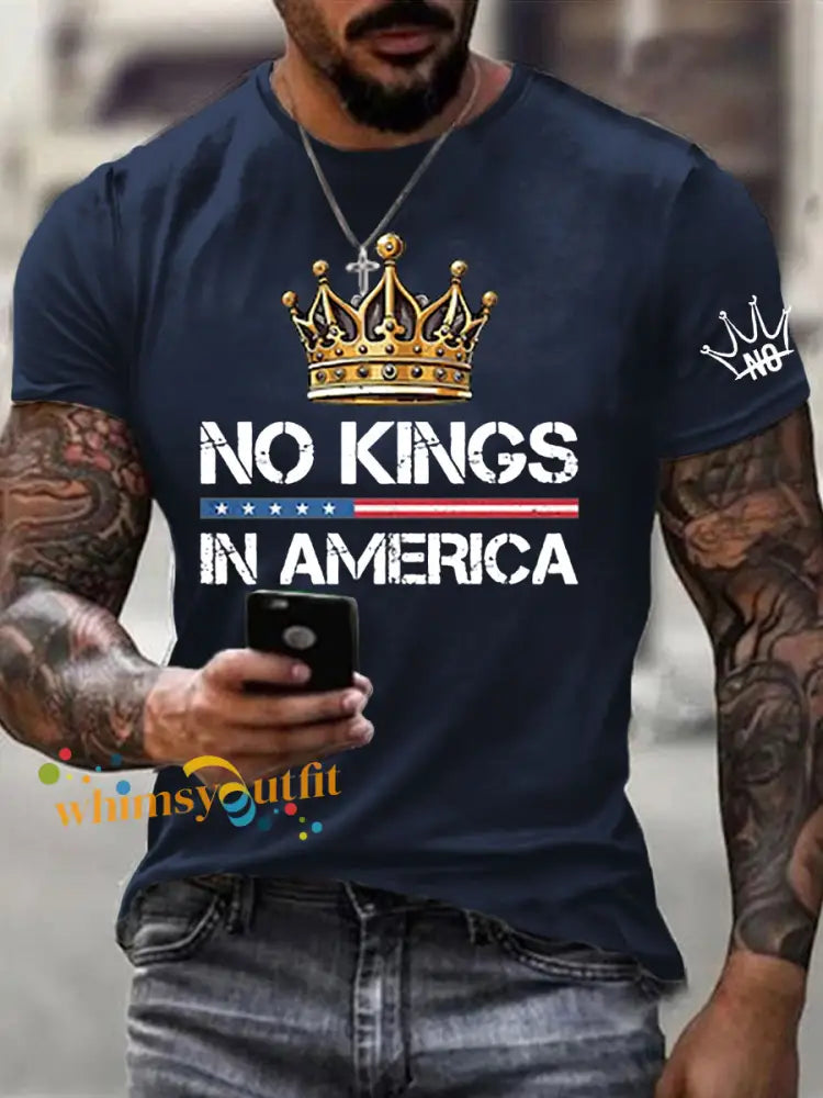 Men’s No Kings In America Print Short Sleeve T-shirt Navy Blue / S