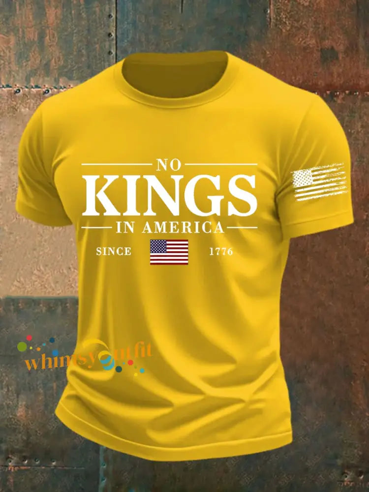 Men’s No Kings In America Resist Trump Protest Patriotic T-shirt Yellow / S