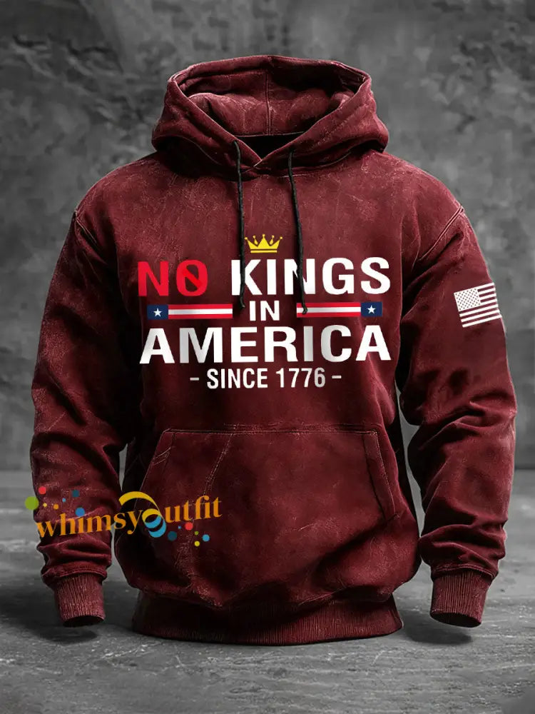 Men’s ’No Kings in America Since 1776’ Hoodies Wine Red / S