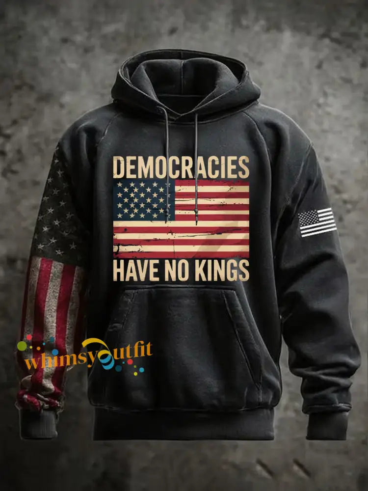 Men’s No Kings Oversized Drop-Shoulder Hoodie with Pockets Black / S