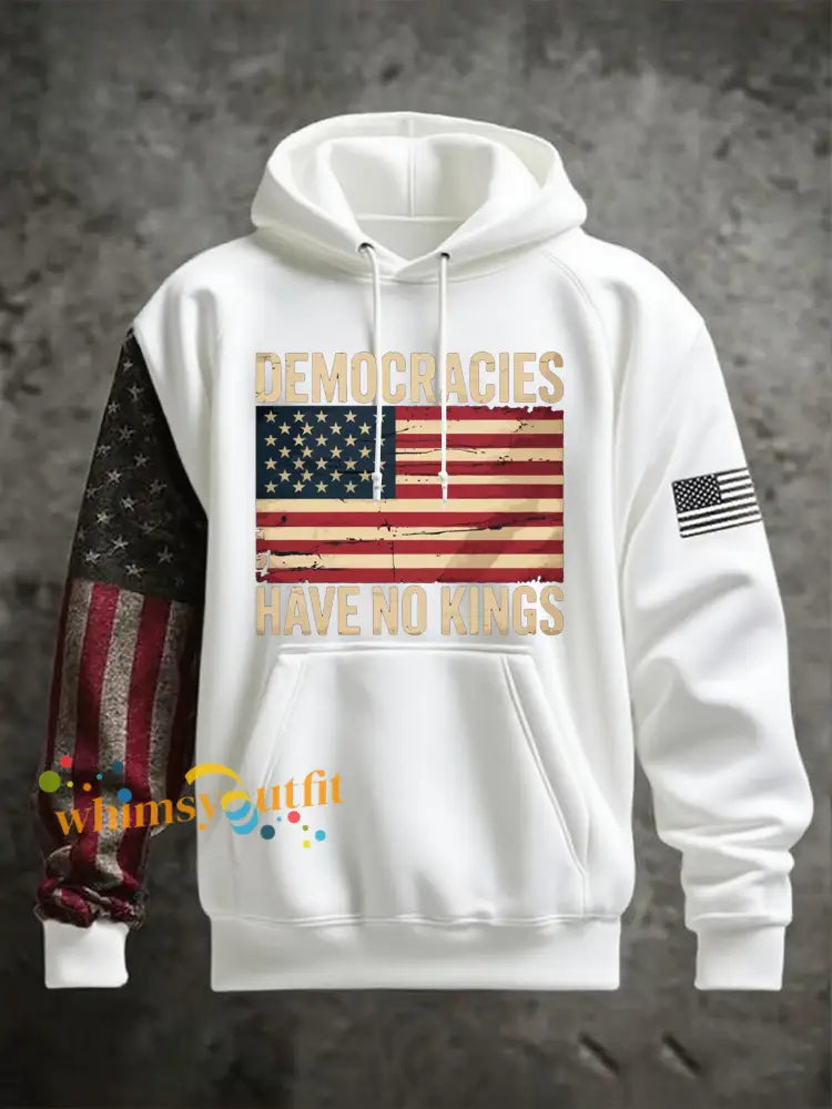 Men’s No Kings Oversized Drop-Shoulder Hoodie with Pockets White / S