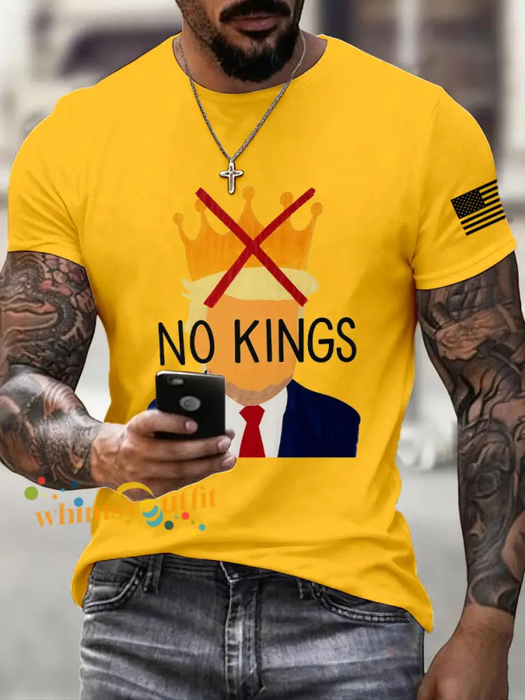Men’s No Kings Print T-Shirt Yellow / S