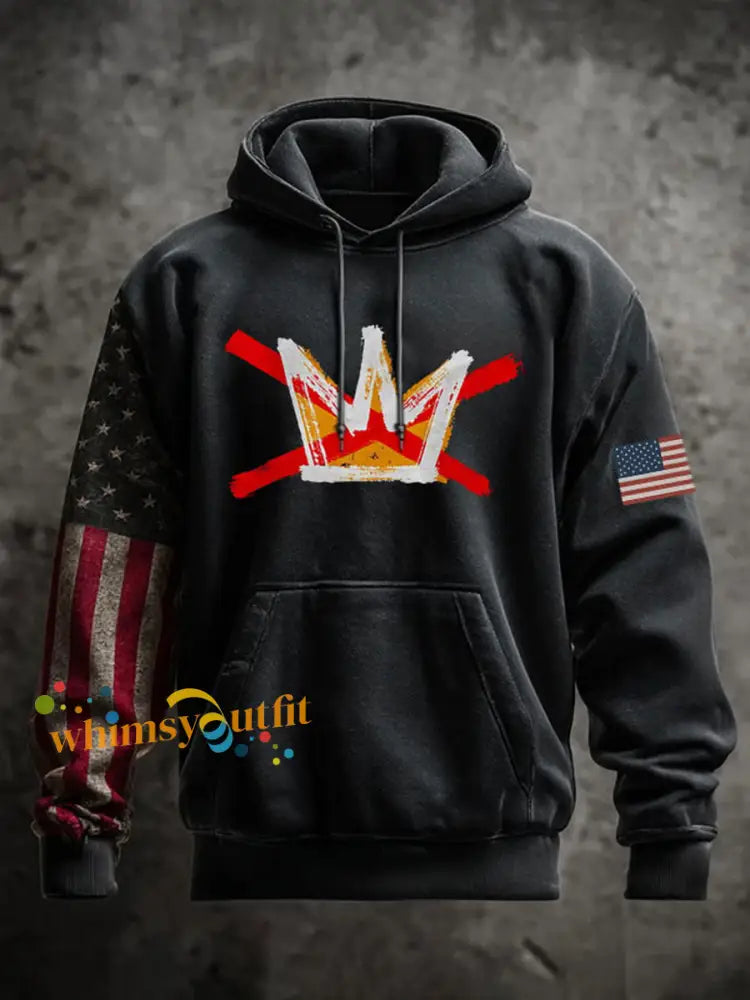 Men’s No Kings Printed Casual Hoodie Black / S