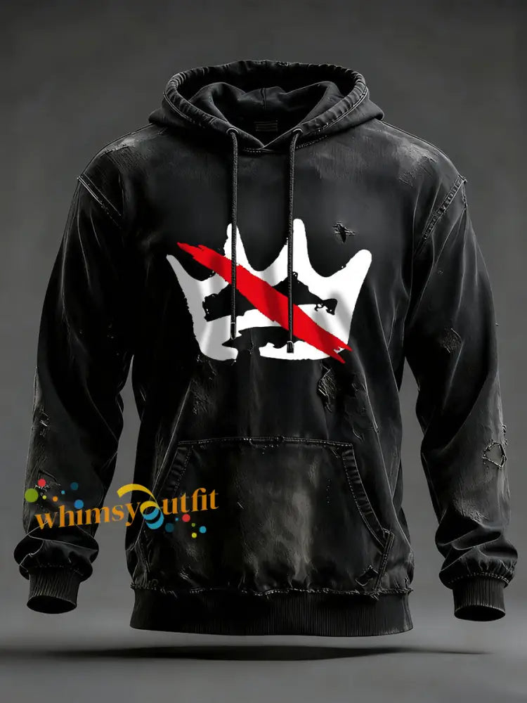 Men’s No Kings Printed Casual Hoodie Black / S