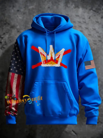 Men’s No Kings Printed Casual Hoodie Blue / S