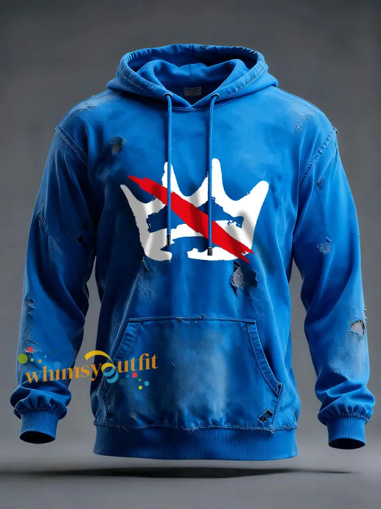 Men’s No Kings Printed Casual Hoodie Blue / S