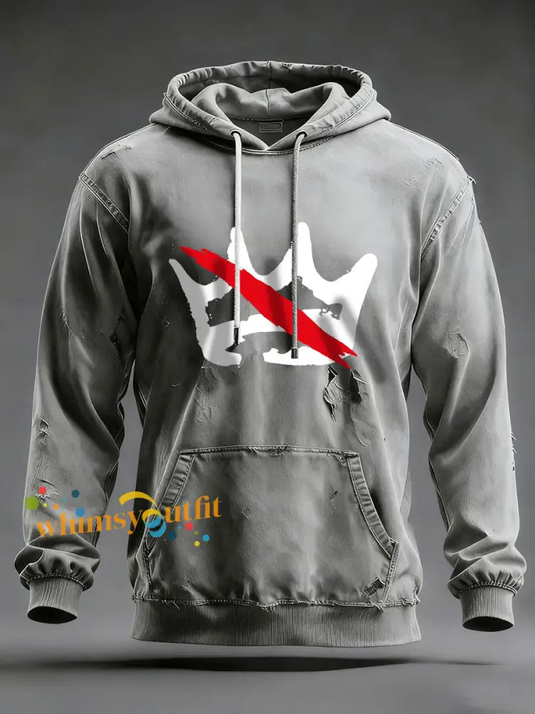 Men’s No Kings Printed Casual Hoodie Gray / S