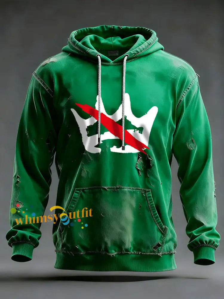 Men’s No Kings Printed Casual Hoodie Green / S