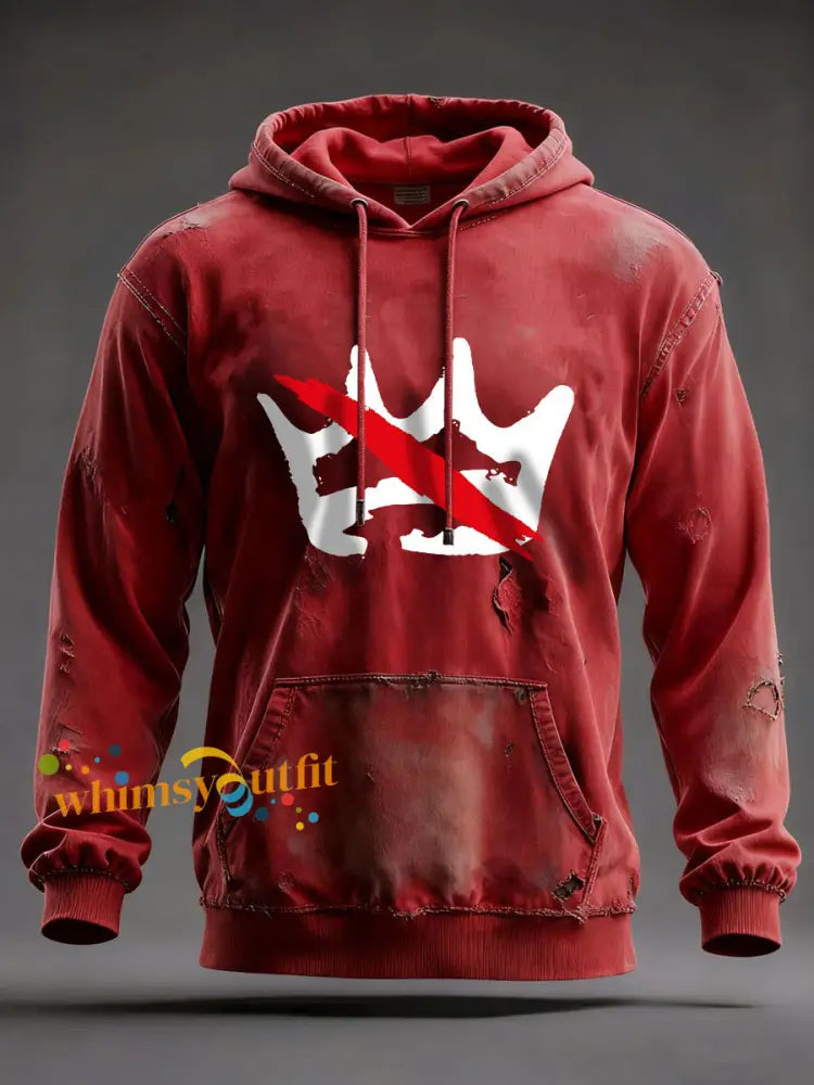 Men’s No Kings Printed Casual Hoodie Red / S