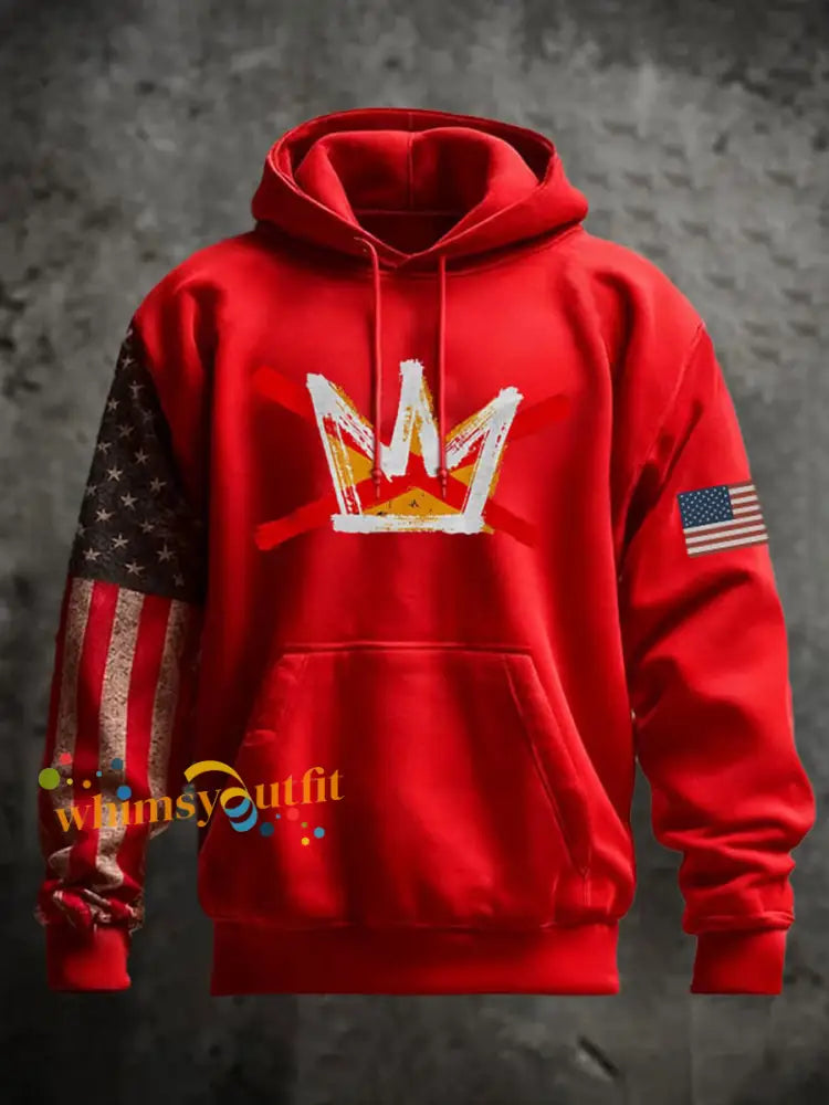 Men’s No Kings Printed Casual Hoodie Red / S