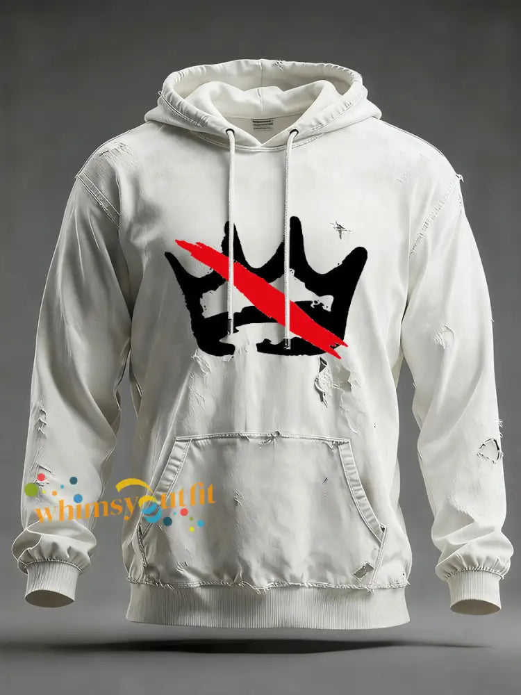 Men’s No Kings Printed Casual Hoodie White / S