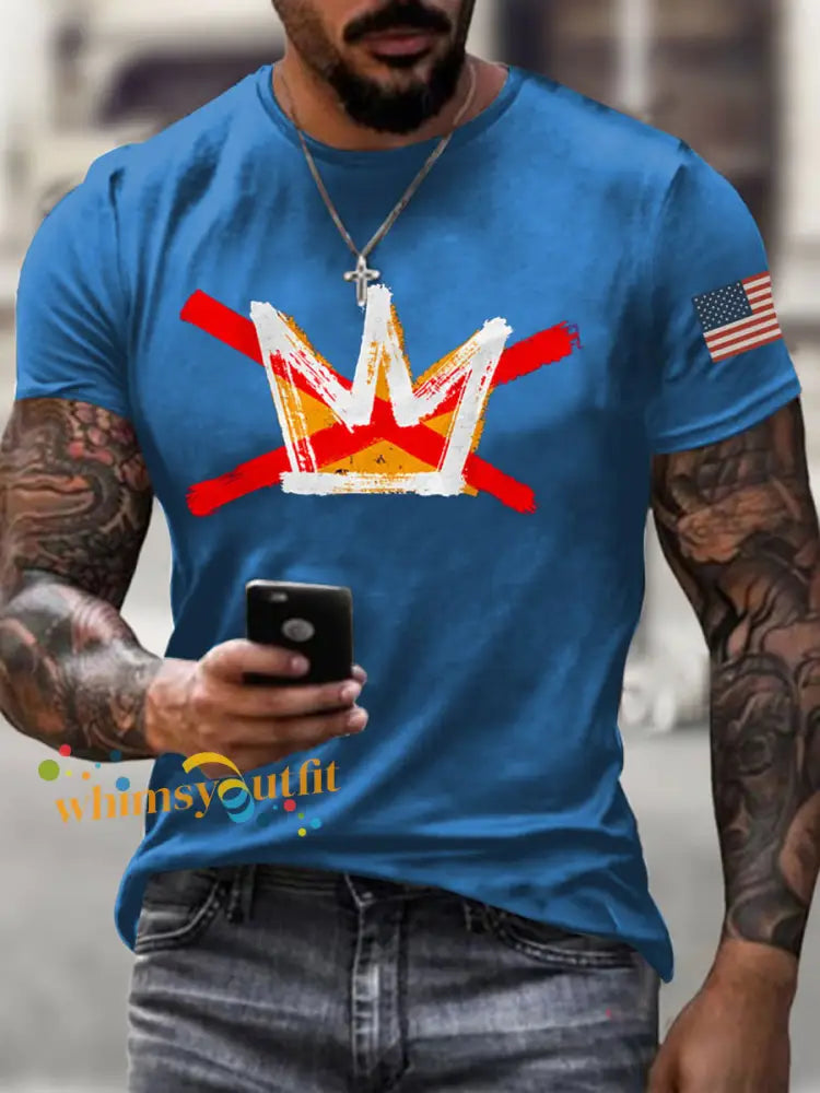 Men’s No Kings Printed Casual T-shirt Blue / S