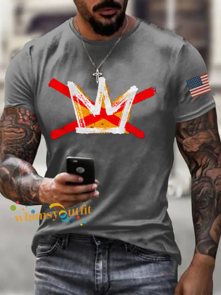 Men’s No Kings Printed Casual T-shirt Gray / S