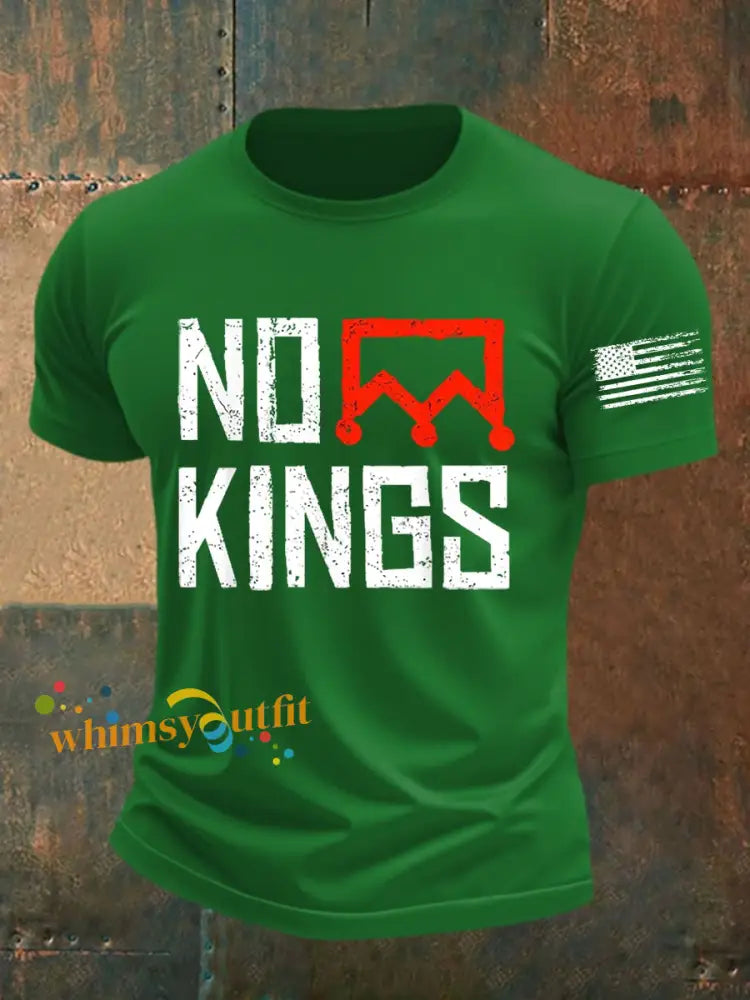 Men’s No Kings Protest Sign AntiTrump T-shirt Green / S