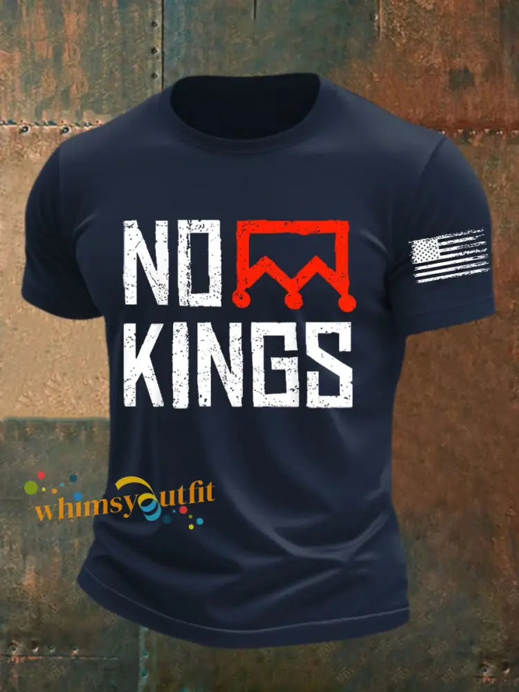 Men’s No Kings Protest Sign AntiTrump T-shirt Navy Blue / S