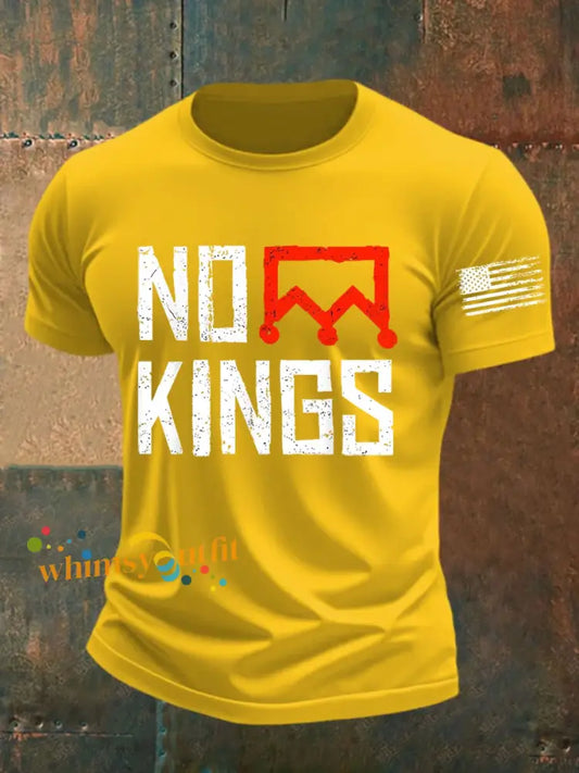 Men’s No Kings Protest Sign AntiTrump T-shirt Yellow / S
