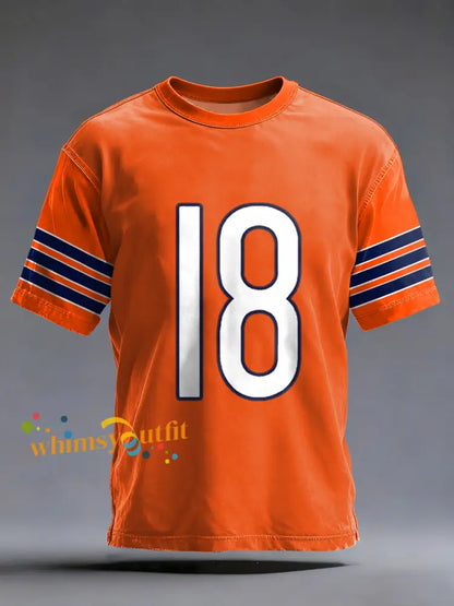 Men’s Number 18 Chicago Football Fans Gameday Casual Tee Orange / S