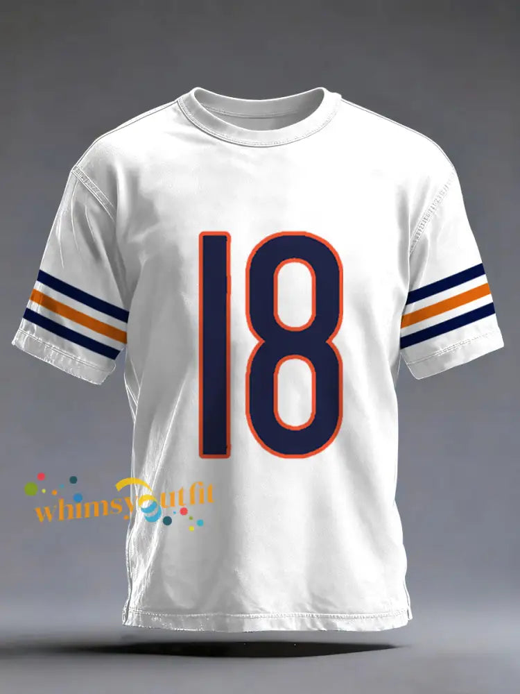 Men’s Number 18 Chicago Football Fans Gameday Casual Tee White / S
