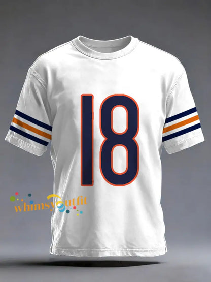 Men’s Number 18 Chicago Football Fans Gameday Casual Tee White / S