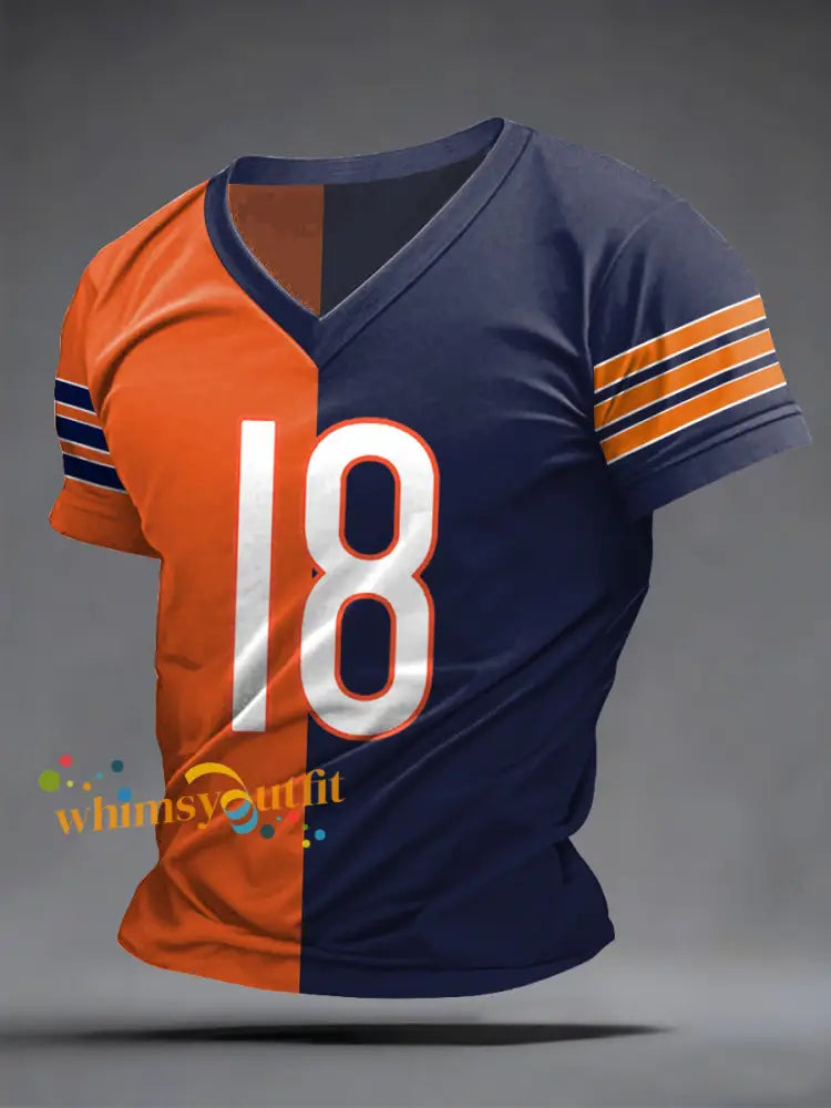 Men’s Number 18 Football Fans Gameday Casual V-Neck Tee Mixed Color / S