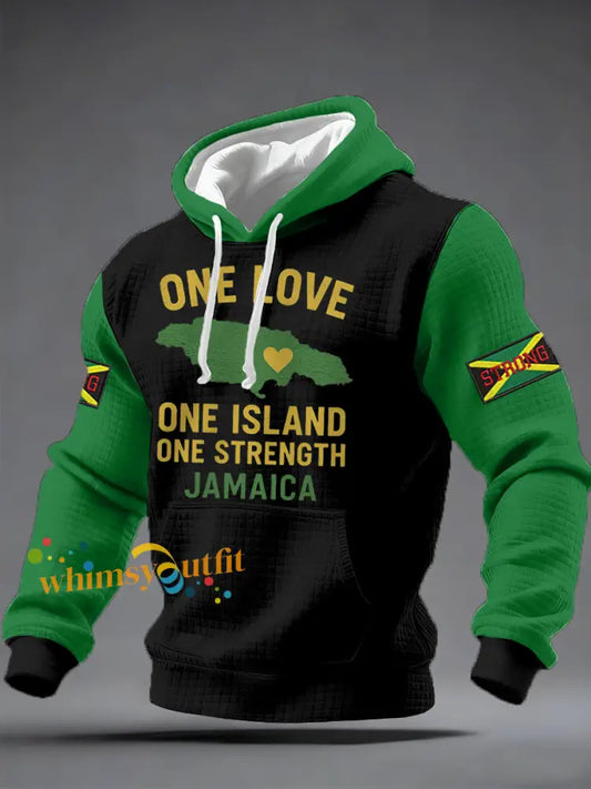 Men’s One Love One Island One Strength Hurricane Melissa Jamaica Strong Checkered Hoodie Black-Green / S