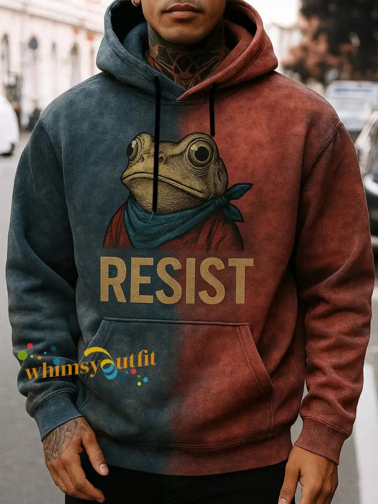 Men’s Portland Frog Resist Oversized Drop-Shoulder Hoodie With Pockets Blue-Red / S