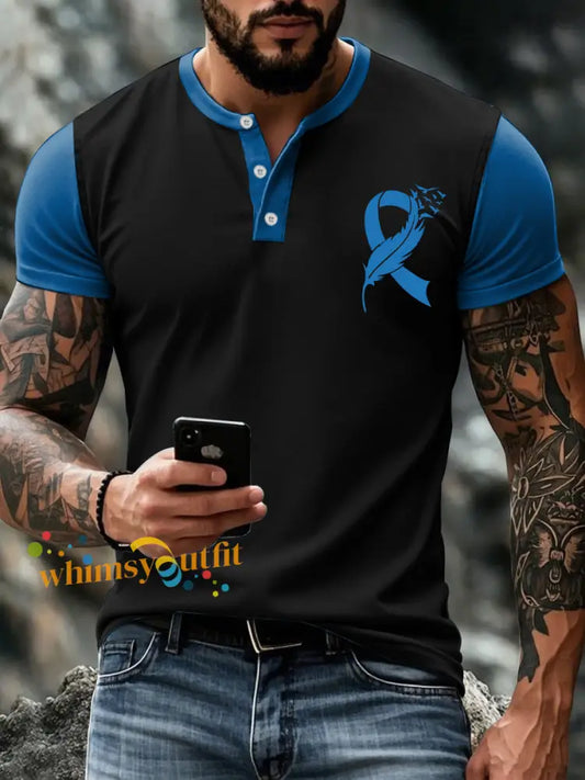 Men’s Prostate Cancer Awareness Feather Blue Ribbon Tops As picture / S