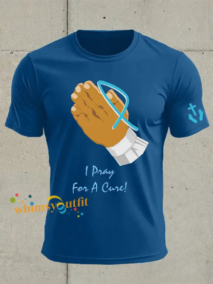 Men’s Prostate Cancer Awareness I Pray For A Cure Print T Shirt Blue / S