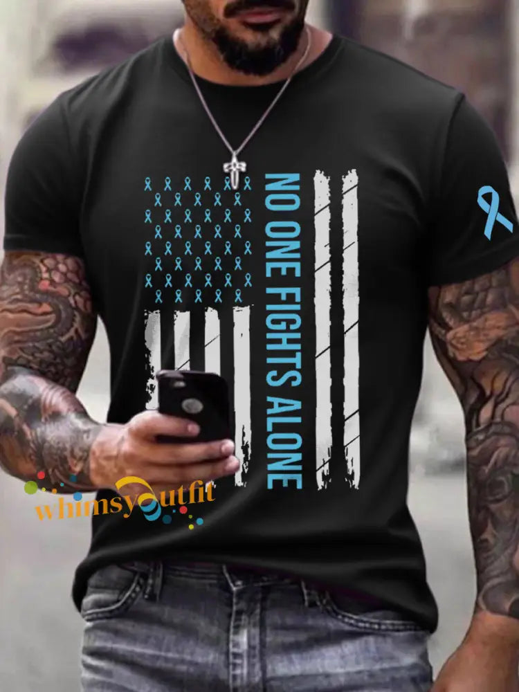 Men’s Prostate Cancer Awareness No One Fights Alone Print T Shirt Black / S