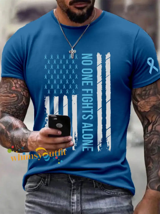 Men’s Prostate Cancer Awareness No One Fights Alone Print T Shirt Blue / S