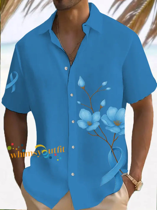 Men’s Prostate Cancer Awareness Print Casual Shirt Blue / S