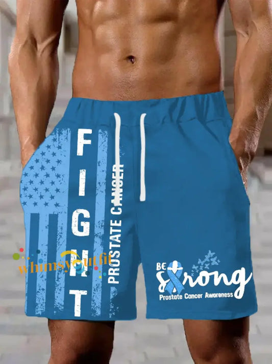 Men’s Prostate Cancer Awareness Print Casual Shorts Blue / S