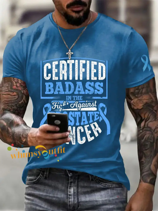 Men’s Prostate Cancer Awareness Print Casual T Shirt Blue / S
