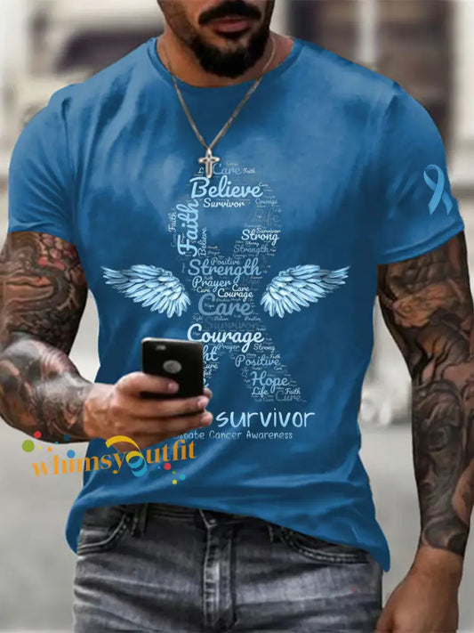 Men’s Prostate Cancer Awareness Print Casual T Shirt Blue / S