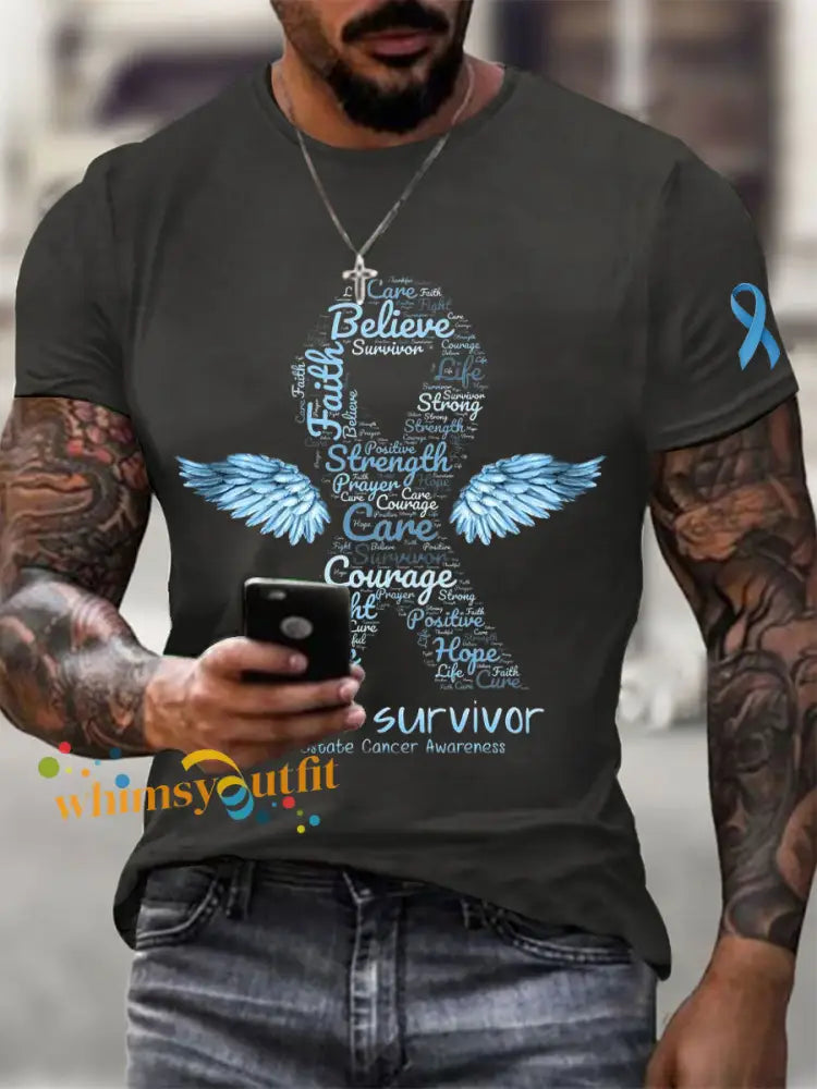 Men’s Prostate Cancer Awareness Print Casual T Shirt Dark Gray / S