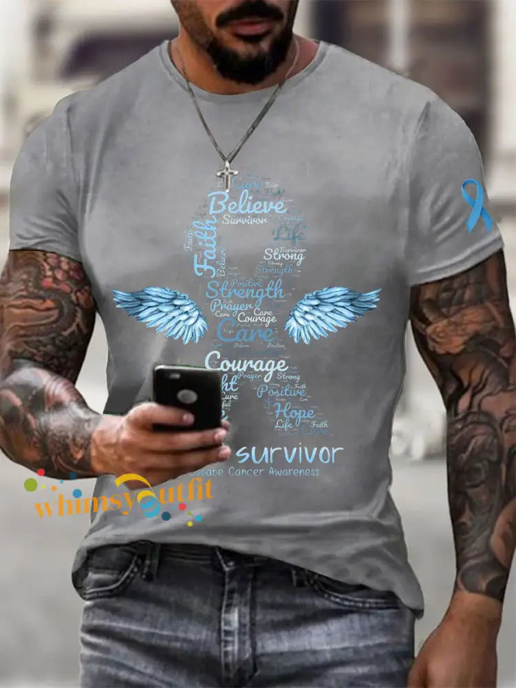 Men’s Prostate Cancer Awareness Print Casual T Shirt Light Gray / S