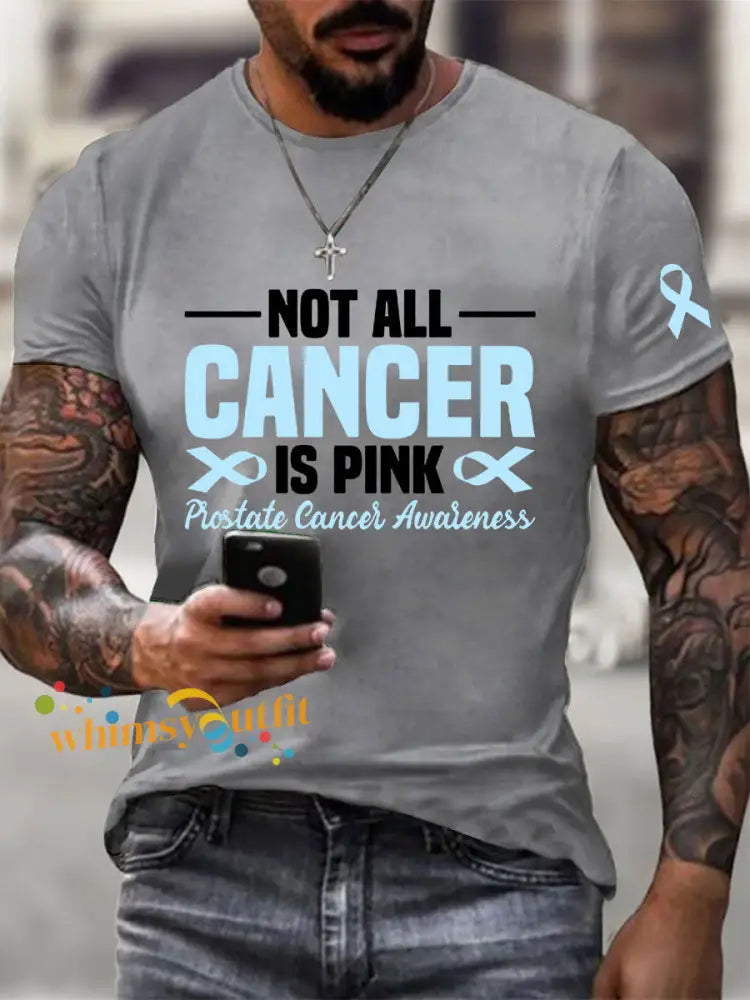 Men’s Prostate Cancer Awareness Print Casual T Shirt Light Gray / S