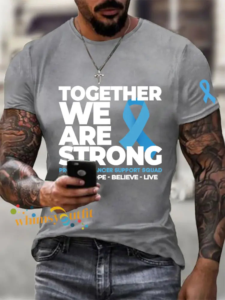 Men’s Prostate Cancer Awareness Print Casual T Shirt Light Gray / S