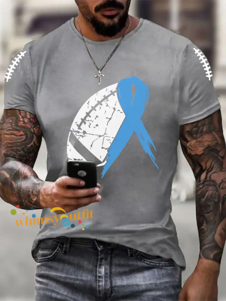 Men’s Prostate Cancer Awareness Print Casual T Shirt Light Gray / S