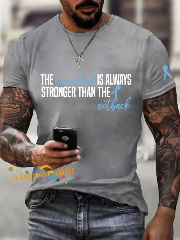 Men’s Prostate Cancer Awareness Print Casual T Shirt Light Gray / S