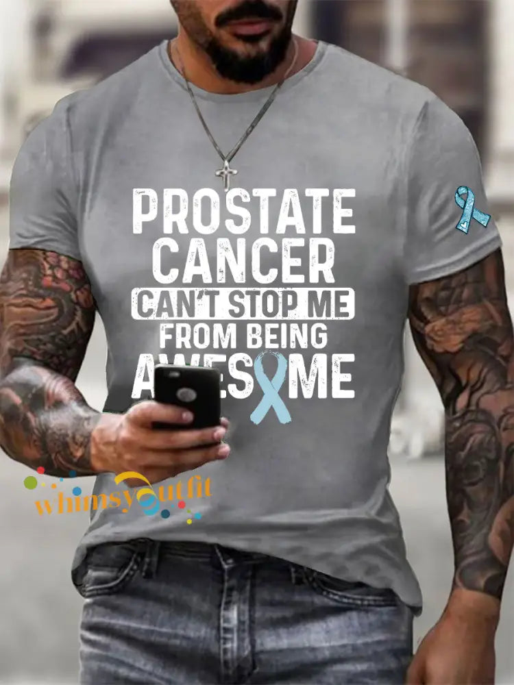 Men’s Prostate Cancer Awareness Print Casual T Shirt Light Gray / S
