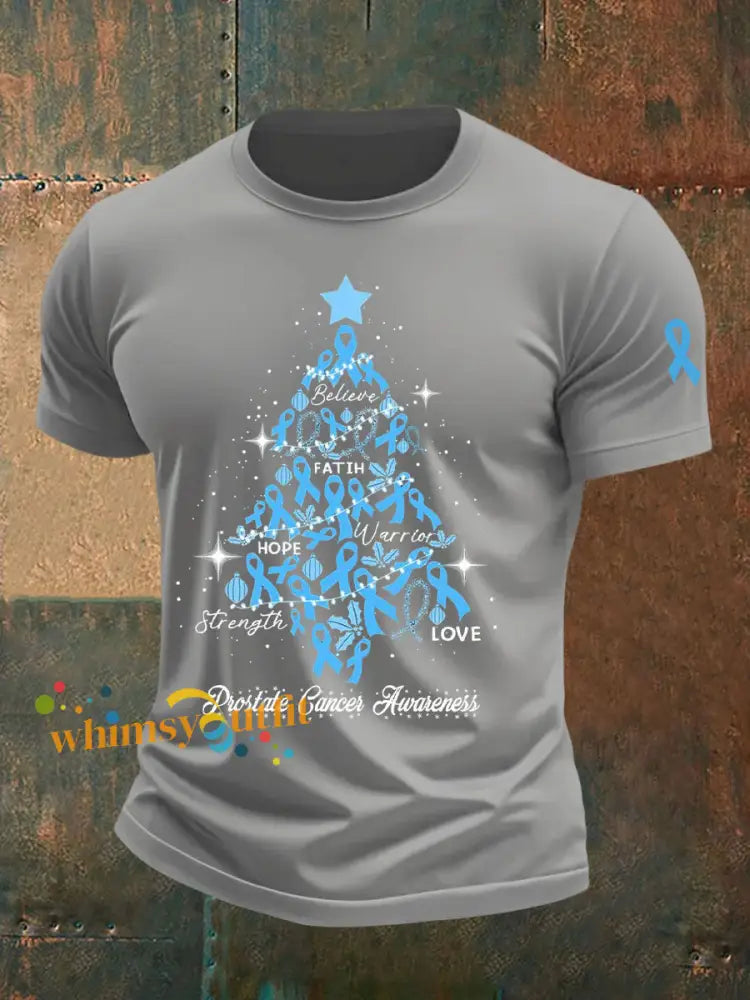 Men’s Prostate Cancer Awareness Print Casual T Shirt Light Gray / S