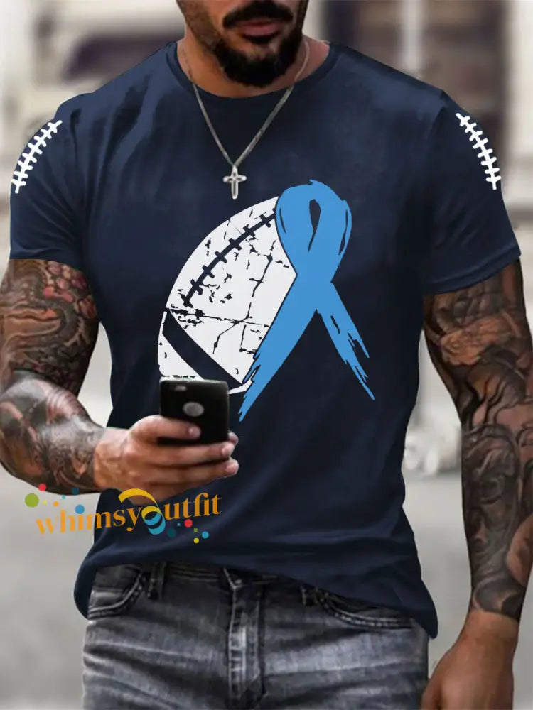 Men’s Prostate Cancer Awareness Print Casual T Shirt Navy Blue / S
