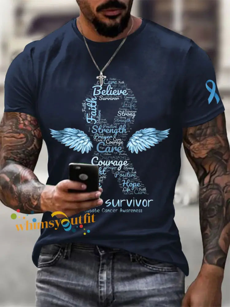 Men’s Prostate Cancer Awareness Print Casual T Shirt Navy Blue / S