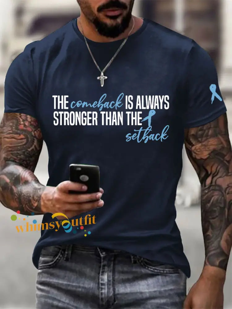 Men’s Prostate Cancer Awareness Print Casual T Shirt Navy Blue / S